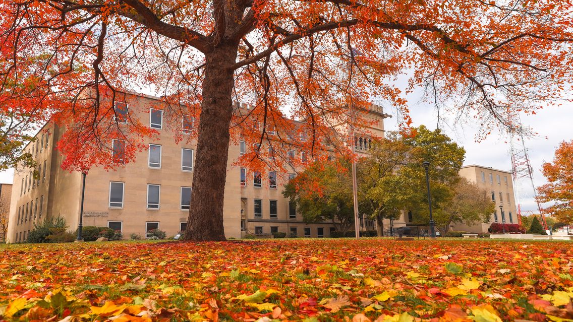 A glimpse of Bradley Hall in the fall. Bradley University, Peoria, IL