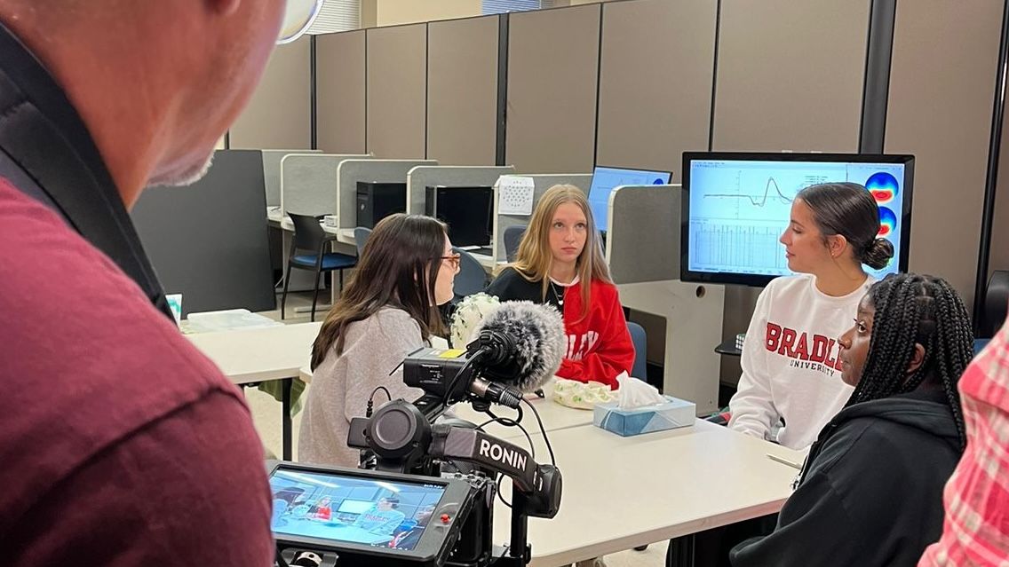 Megan Clar and some friends get recorded for the Bradley University episode of The College Tour.
